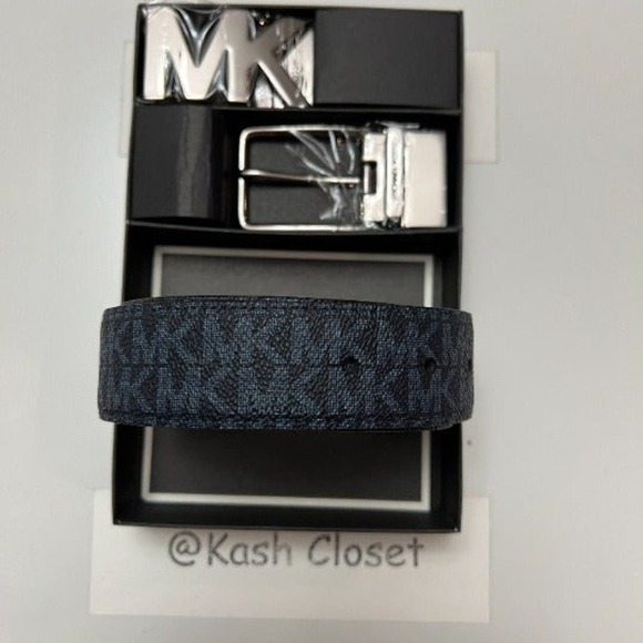 Michael Kors Mens Belt Set 4 in 1 Reversible MK Signature Gift Box Admiral Blue - Picture 2 of 7